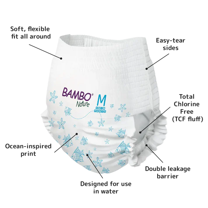 Paquet de 12 couches de bain jetables Bambo Nature taille M 12 kg et plus alese de piscine pour grand bebe