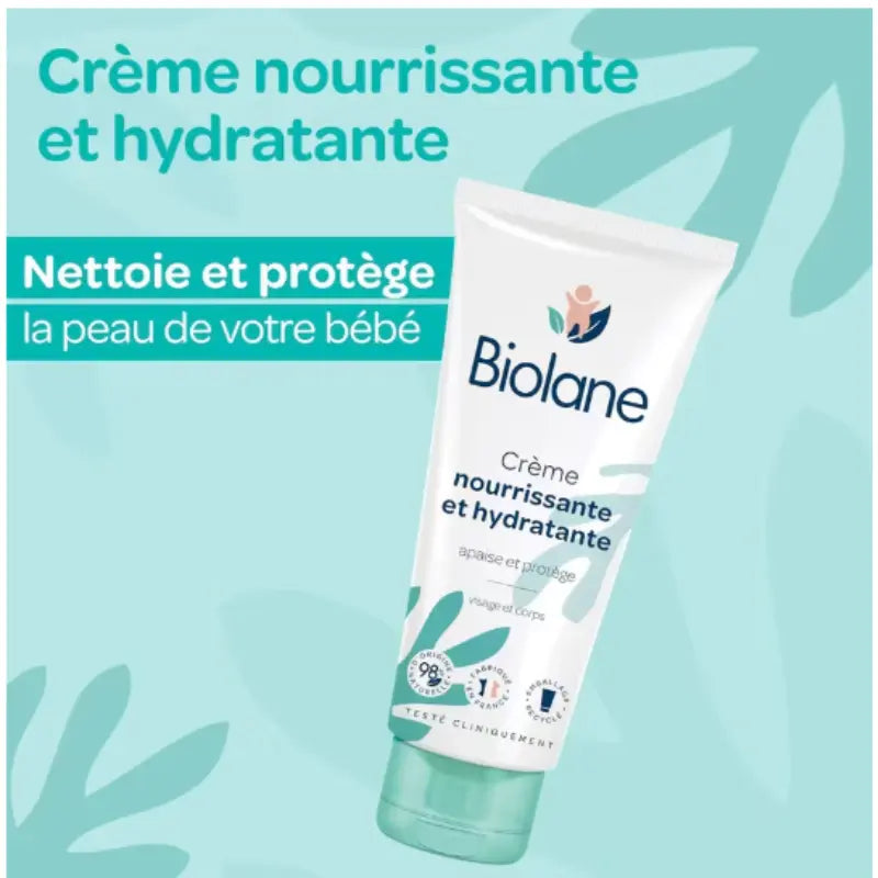 Crème nourrissante et hydratante Biolane pour bébé, soin visage et corps hypoallergénique 98% naturel fabriqué en France