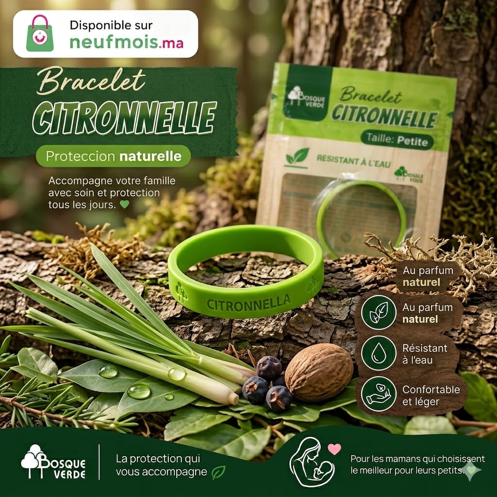 Bracelet anti-moustique citronnelle Bosque Verde taille S pour bébé et enfant sur le site neufmois.ma Maroc.