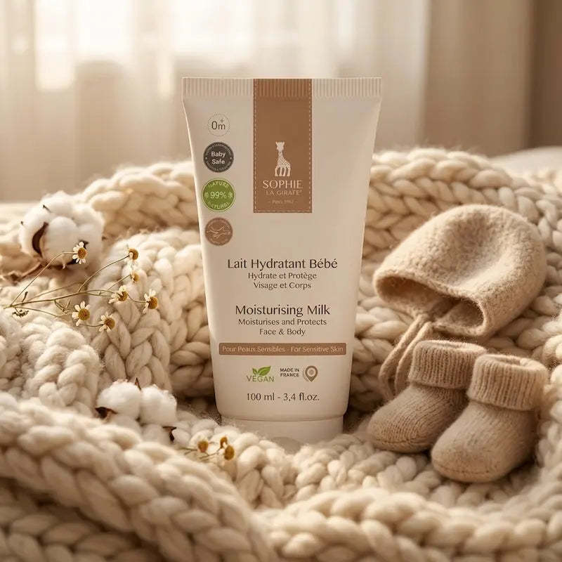Tube 100ml lait hydratant bébé Sophie la Girafe visage et corps format voyage, lait 100ml.