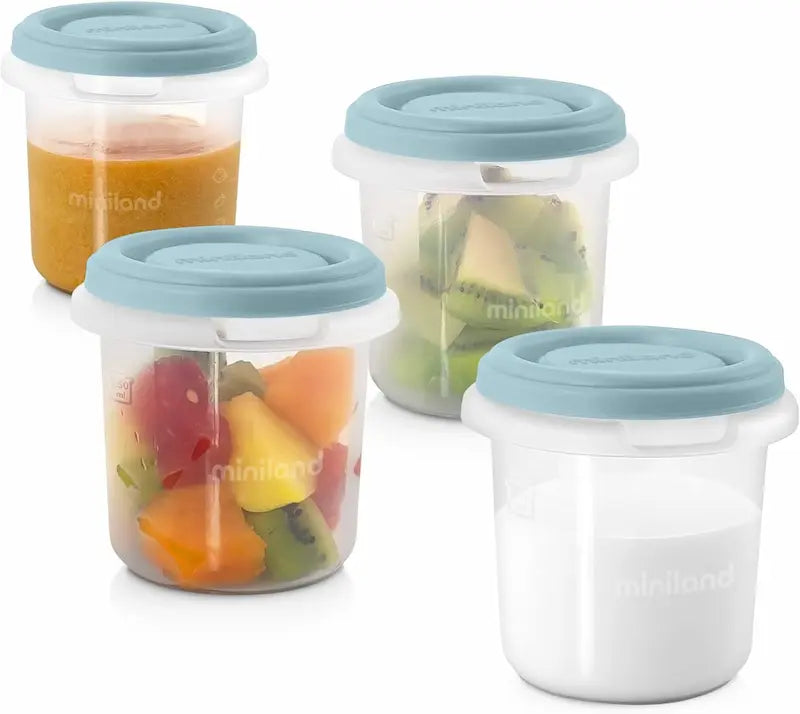 Set 4 pots conservation Miniland 250ml menthe graduation repas bébé
