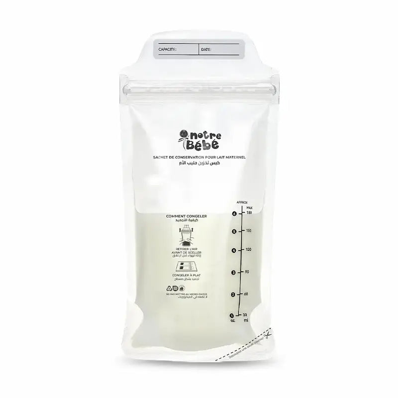 Boîte de 50 sachets de conservation du lait maternel 180ml Notre Bébé pré-stérilisés, NOTRE BEBE .