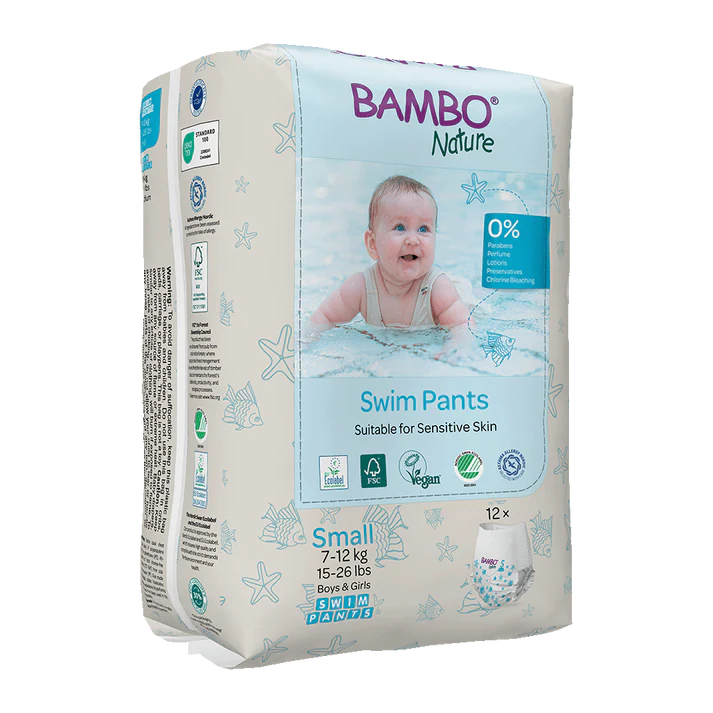 Paquet de 12 couches de bain jetables Bambo Nature taille S 7 a 12 kg pour piscine et plage