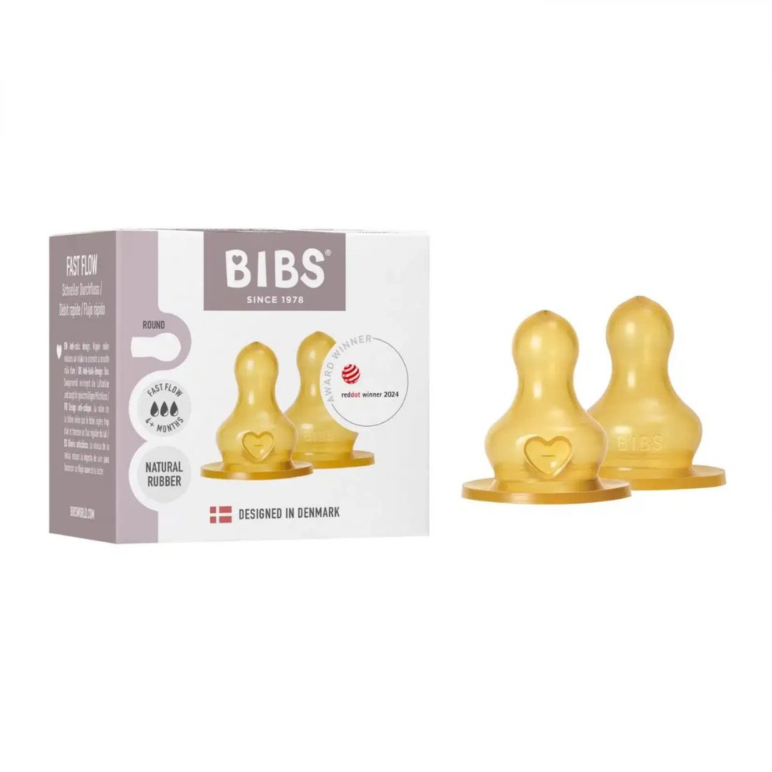 حلمات رضاعة أطفال دائرية من اللاتكس من BIBS، عبوة من قطعتين، تدفق سريع