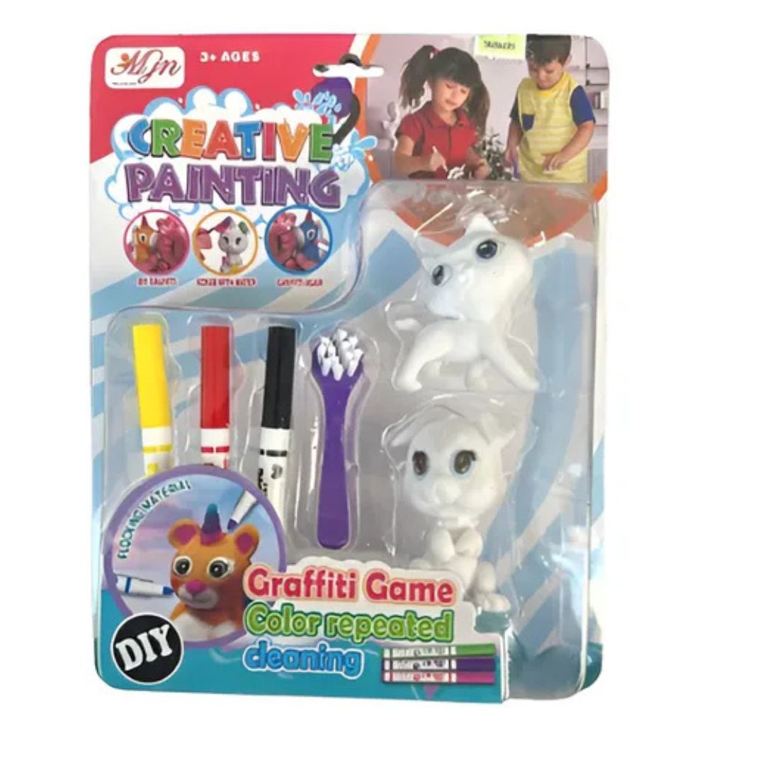 KIT DE PEINTURE CRÉATIVE ANIMAUX FIGURINES FEUTRES PINCEAUX