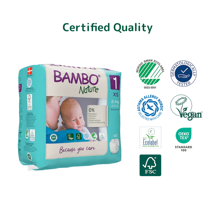 Couches ecologiques pour nouveau-ne Bambo Nature taille 1 de 2 a 4 kg avec indicateur d humidite