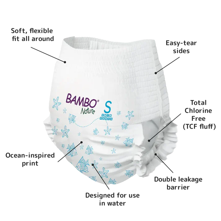 Paquet de 12 couches de bain jetables Bambo Nature taille S 7 a 12 kg pour piscine et plage