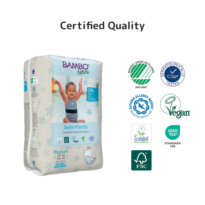 Paquet de 12 couches de bain jetables Bambo Nature taille M 12 kg et plus alese de piscine pour grand bebe
