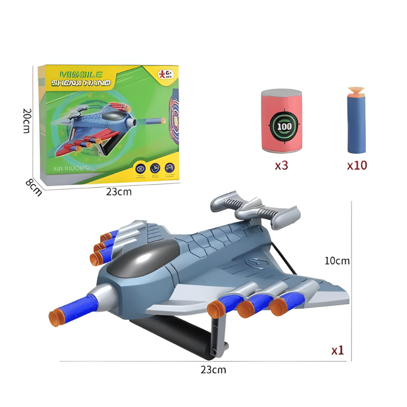 Avion de Chasse Lance-Missiles - Jouet Tir Fléchettes Mousse
