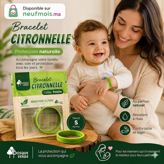 Bracelet anti-moustique citronnelle Bosque Verde taille S pour bébé et enfant sur le site neufmois.ma Maroc.