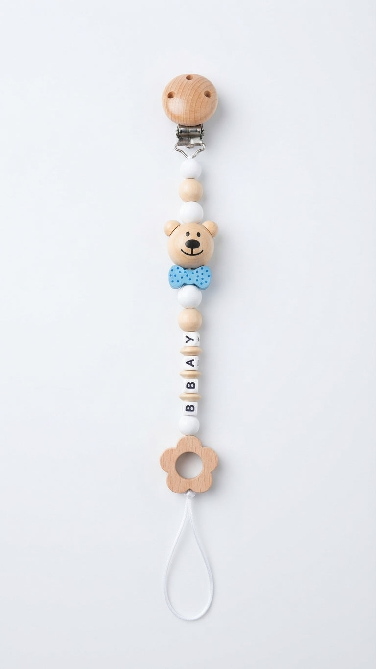 Attache-sucette en silicone motif ours JM Baby pour bébé.