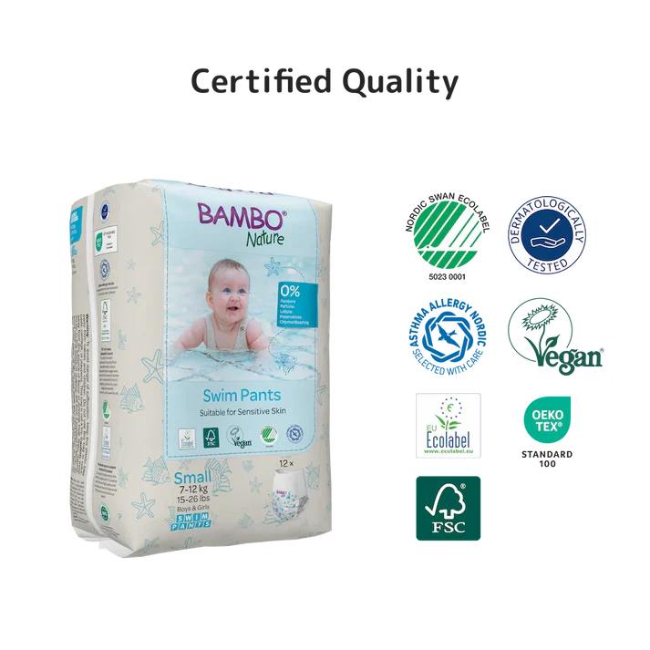 Paquet de 12 couches de bain jetables Bambo Nature taille S 7 a 12 kg pour piscine et plage