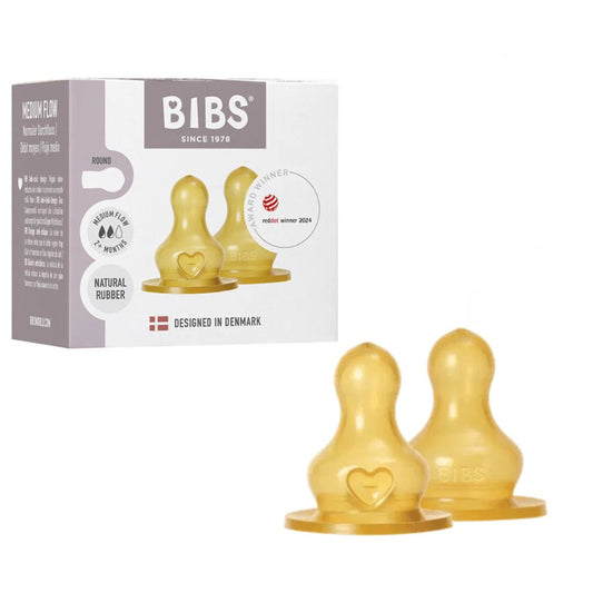 حلمات رضاعة أطفال دائرية من اللاتكس من BIBS، عبوة من قطعتين، تدفق متوسط