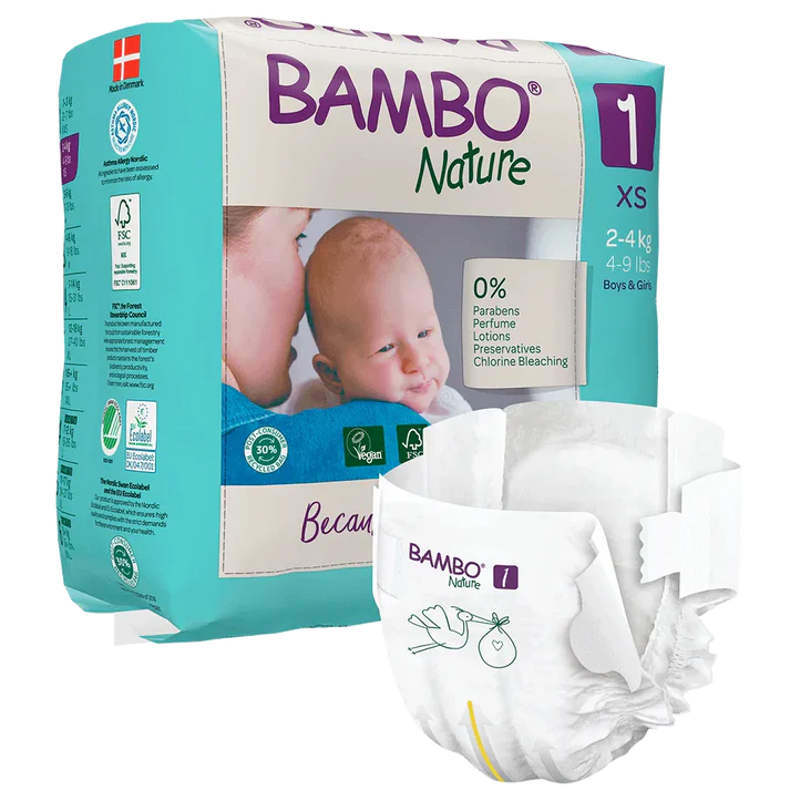 Couches ecologiques pour nouveau-ne Bambo Nature taille 1 de 2 a 4 kg avec indicateur d humidite