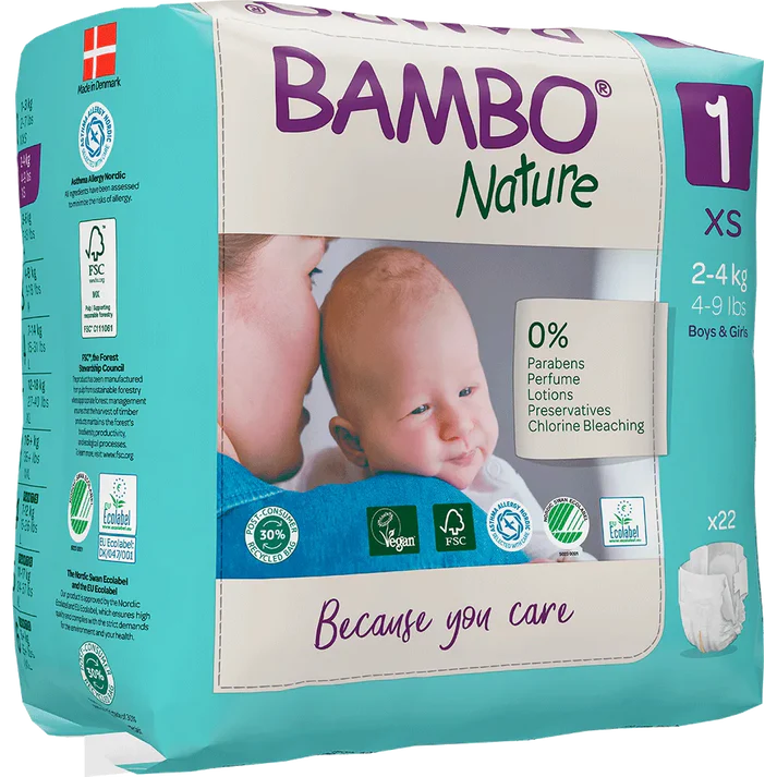 Couches ecologiques pour nouveau-ne Bambo Nature taille 1 de 2 a 4 kg avec indicateur d humidite