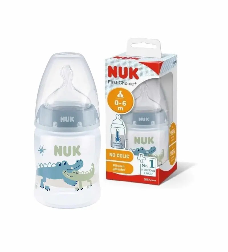 Biberon NUK First Choice+ 150ml 0-6m avec indicateur de température et système anti-colique.