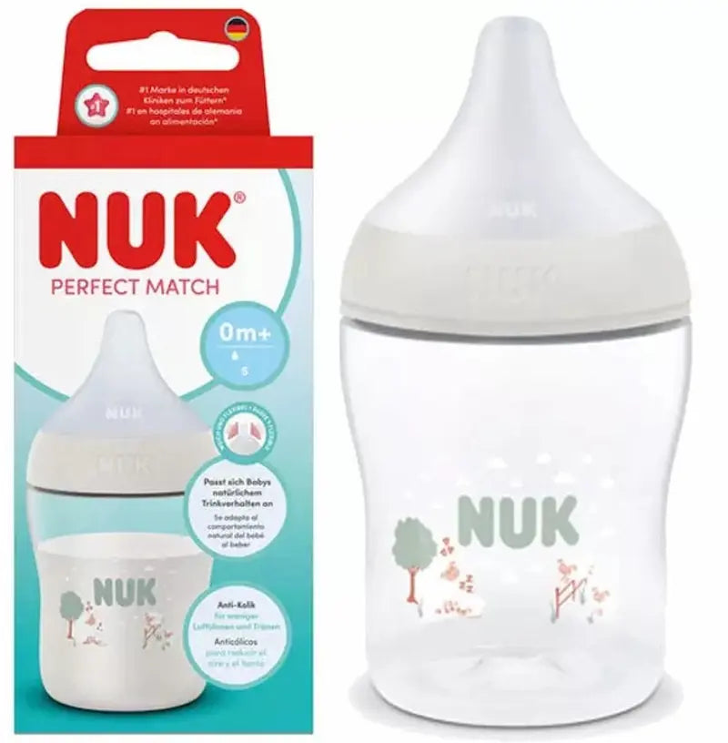 Biberon NUK Perfect Match 150ml 0m+ avec tétine souple en silicone et système anti-colique.