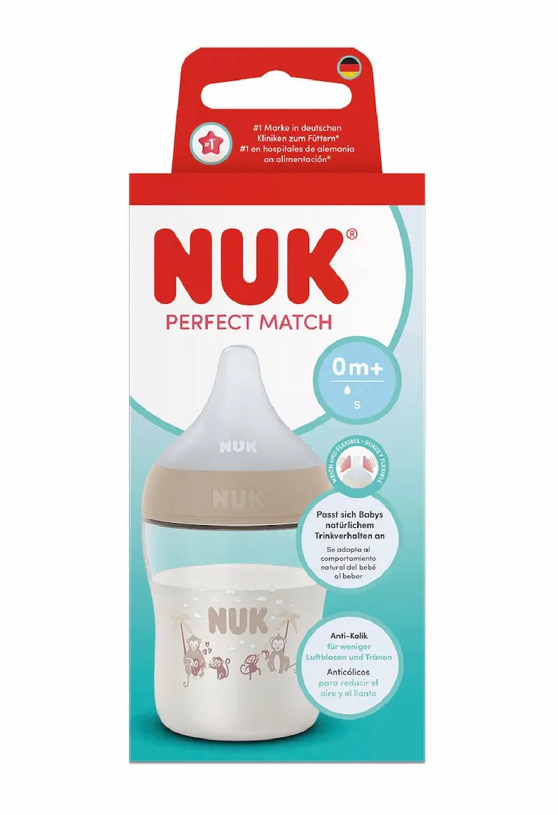 Biberon NUK Perfect Match 150ml 0m+ avec tétine souple en silicone et système anti-colique. 
