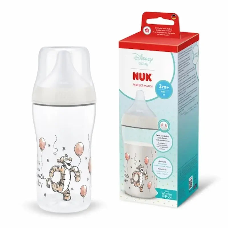 Biberon NUK Perfect Match 260ml 3m+ Disney Winnie l'Ourson et Tigrou anti-colique.