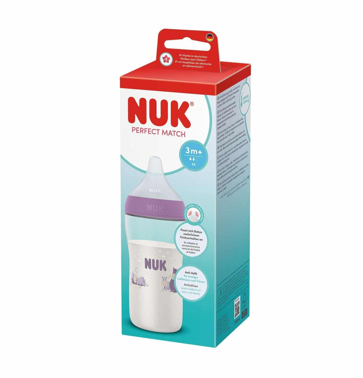Biberon NUK Perfect Match 260ml 3m+ violet avec tétine souple en silicone et système anti-colique, Nuk-First-Choice-Biberon-Anti-Colique-3mois-260ml-3-bebemaman-1.