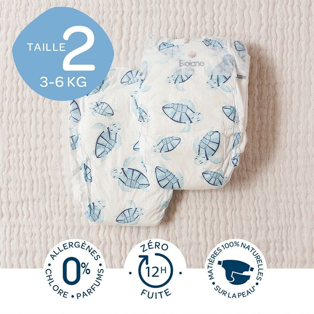 Couches écologiques Biolane Taille 2 absorption 12h pour peau sensible de bébé.