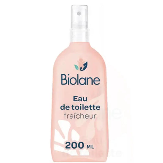 Eau de toilette fraîcheur Biolane 200ml pour bébé, parfum sans alcool doux et floral, brume micro-diffusion naturelle.