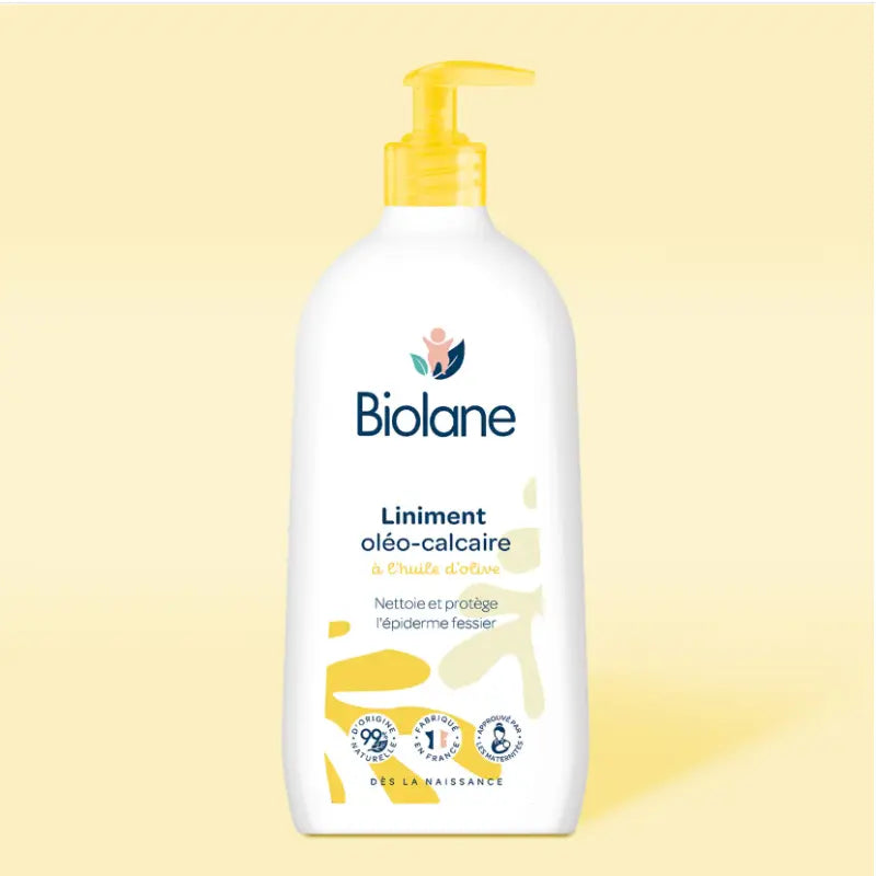 Liniment oléo-calcaire Biolane à l'huile d'olive pour bébé, soin nettoyant et protecteur fessier fabriqué en France