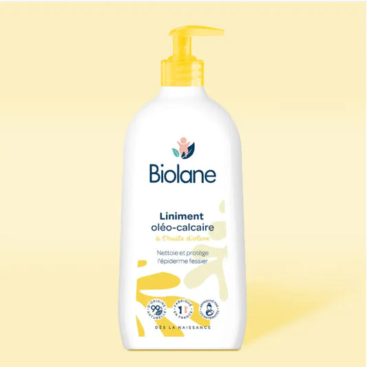 Liniment oléo-calcaire Biolane à l'huile d'olive pour bébé, soin nettoyant et protecteur fessier fabriqué en France