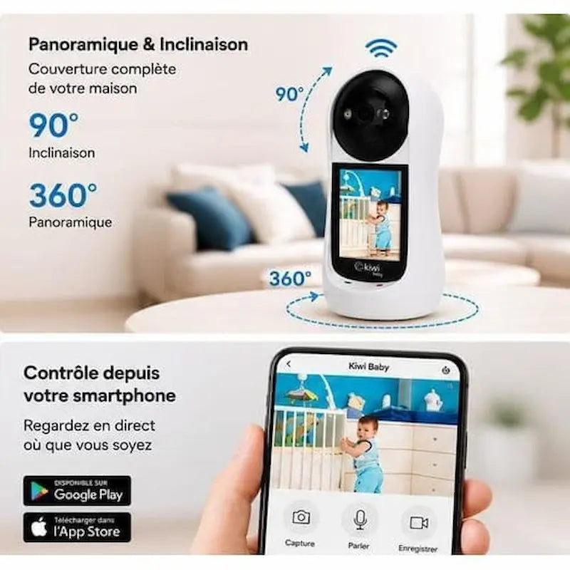 Caméra IP de surveillance bébé Kiwi Baby KBABY-95 Full HD avec écran et contrôle smartphone,