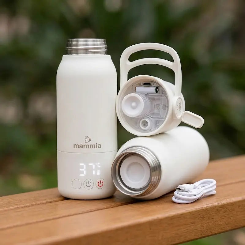 Chauffe biberon portable intelligent Mammia blanc avec affichage numérique de la température.