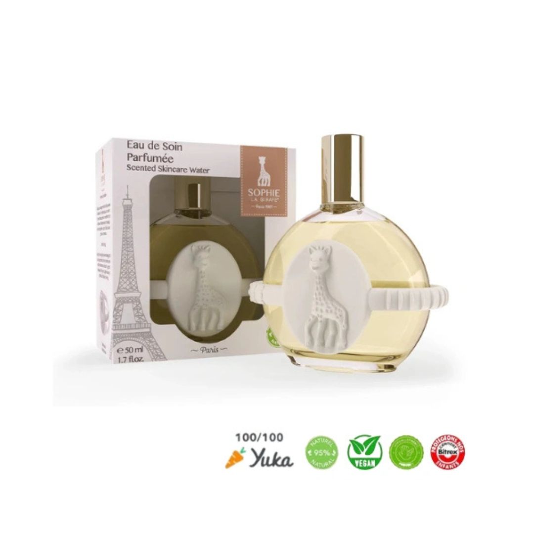 Coffret Eau de Soin parfumee Sophie la Girafe 50ml et anneau de dentition pour bebe Maroc.