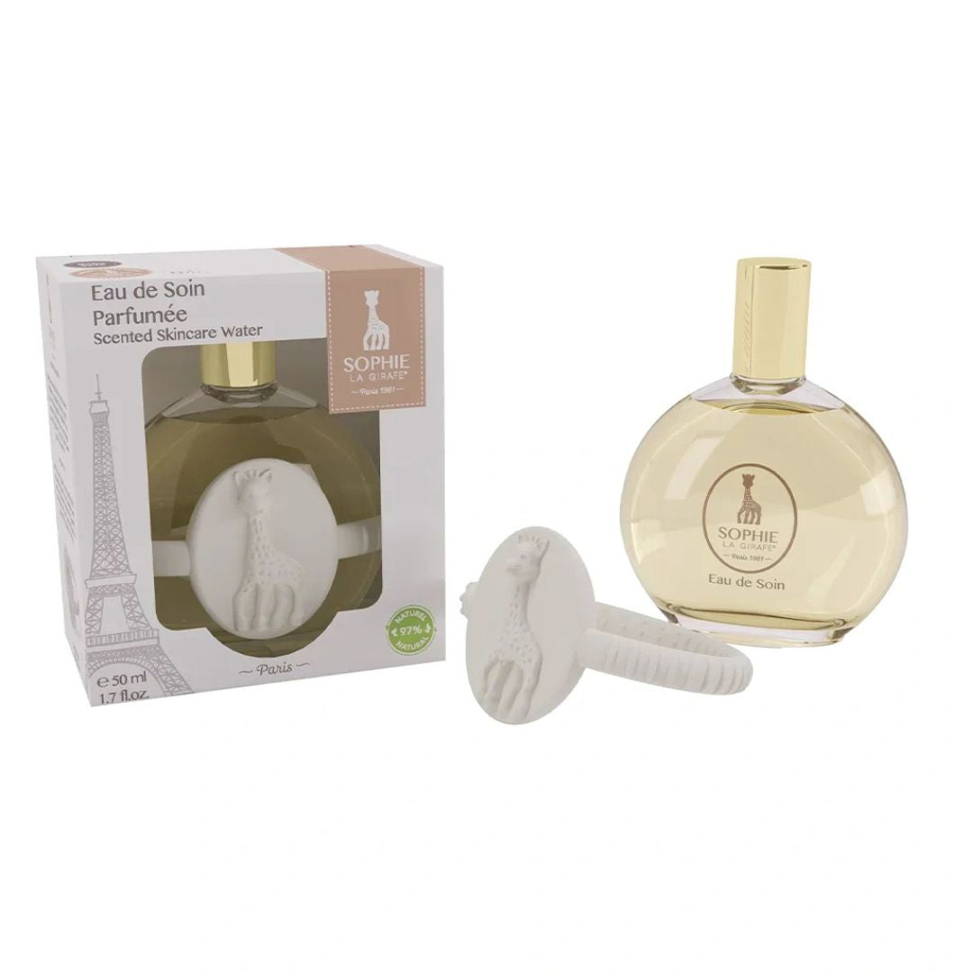 Coffret Eau de Soin parfumee Sophie la Girafe 50ml et anneau de dentition pour bebe Maroc.