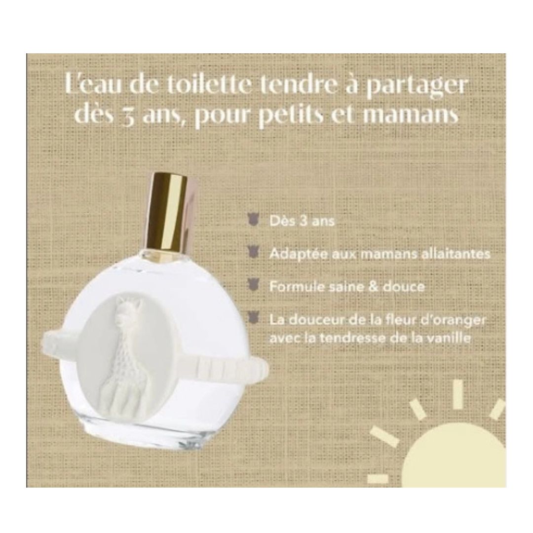 Coffret Eau de Soin parfumee Sophie la Girafe 50ml et anneau de dentition pour bebe Maroc.