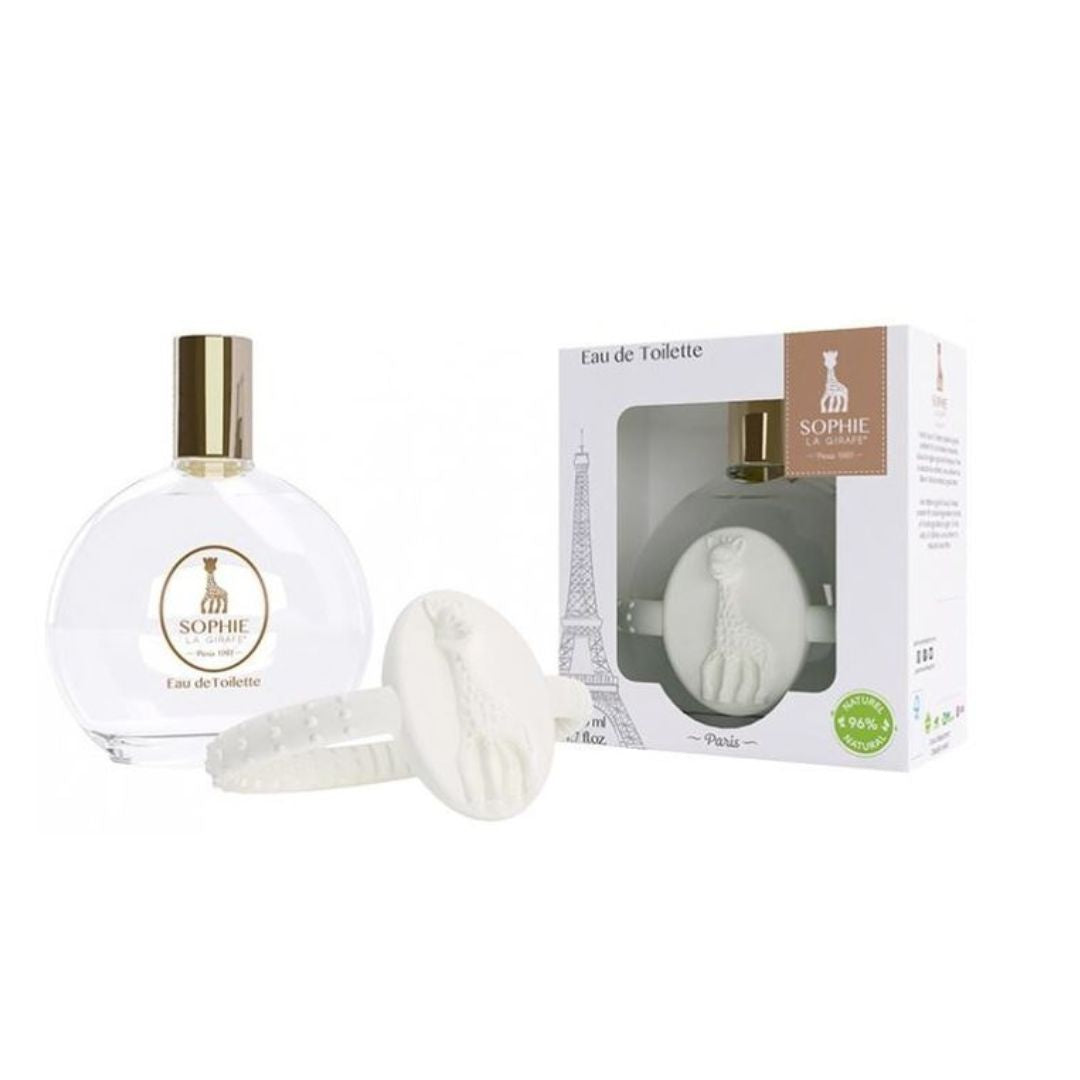 Coffret Eau de Toilette Sophie la Girafe 50ml et anneau de dentition blanc bebe Maroc.