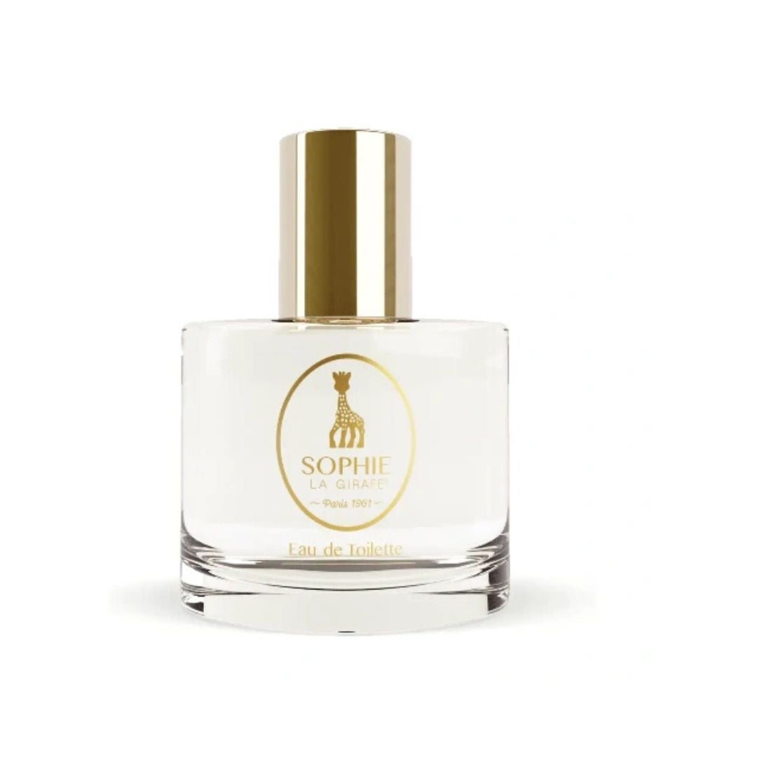 Coffret Eau de Toilette Sophie la Girafe et trousse rose parfum bebe haut de gamme Maroc.