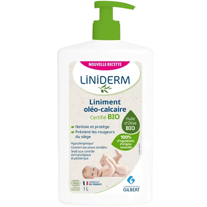 Liniderm liniment oleo calcaire Gilbert BIO 1L pour le change et les rougeurs du siege bebe Maroc.