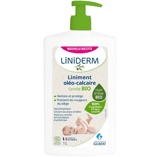 Liniderm liniment oleo calcaire Gilbert BIO 1L pour le change et les rougeurs du siege bebe Maroc.