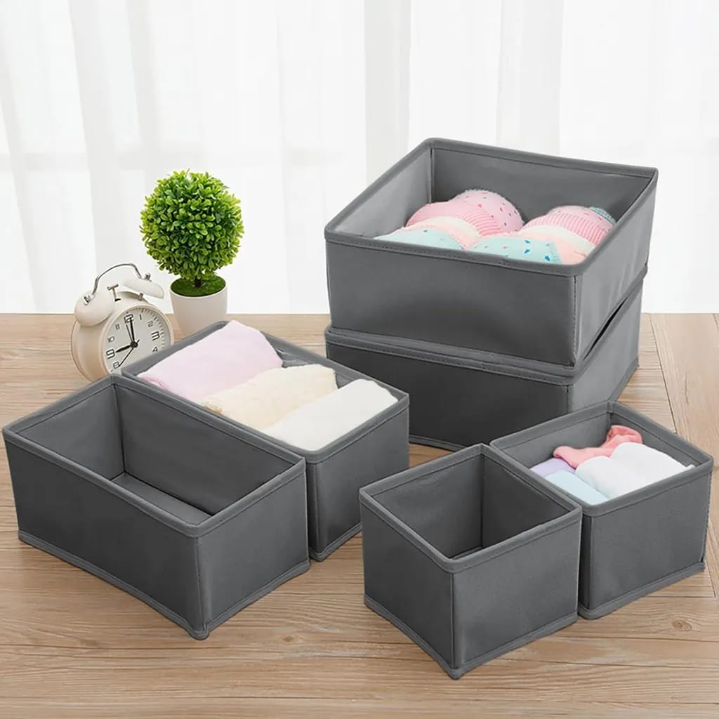 Kit de rangement bébé 6 pièces comprenant des paniers organisateurs de tiroir gris pour couches et vêtements au Maroc.