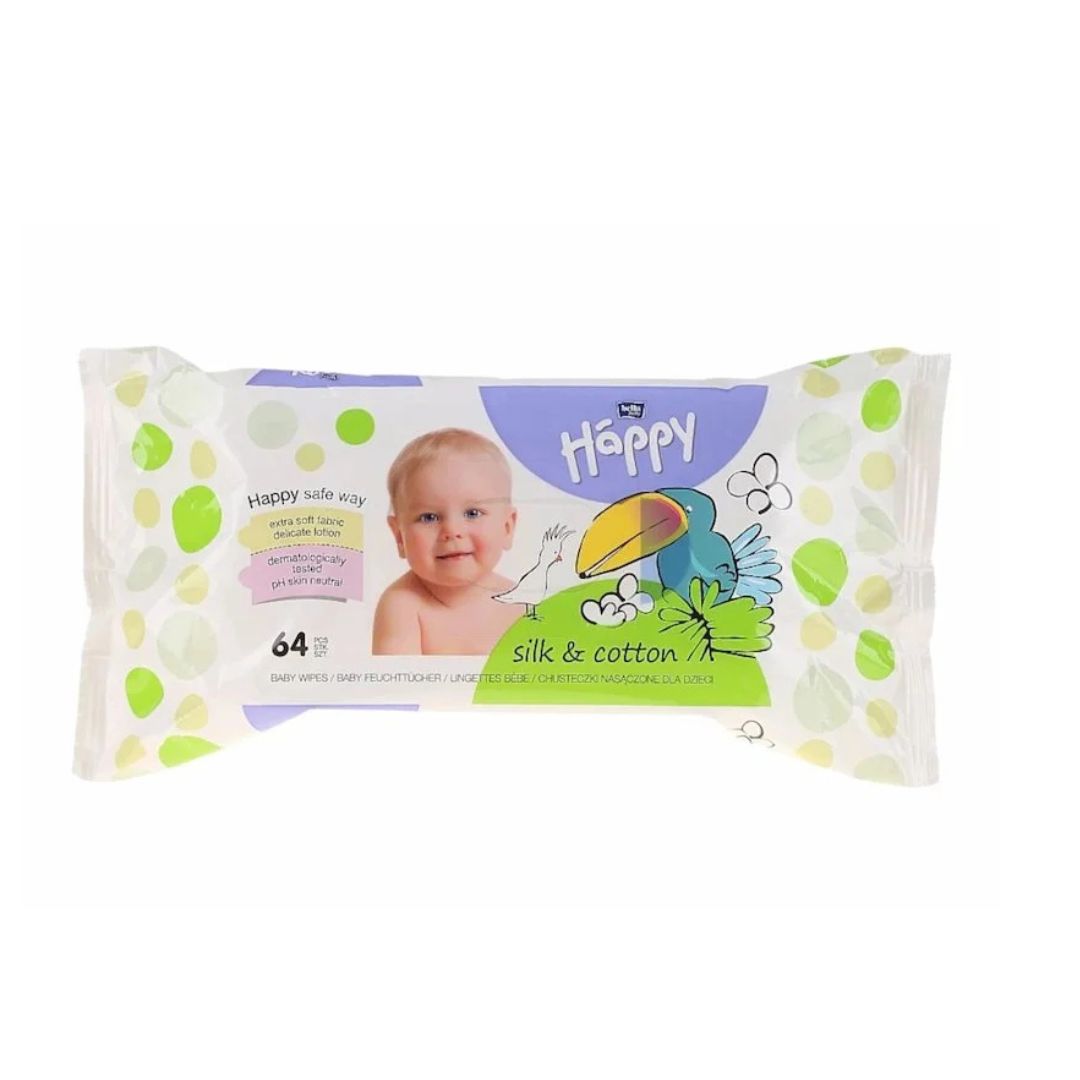 Paquet de lingettes bebe Bella Happy Soie et Coton adoucissantes et protectrices avec couvercle plastique