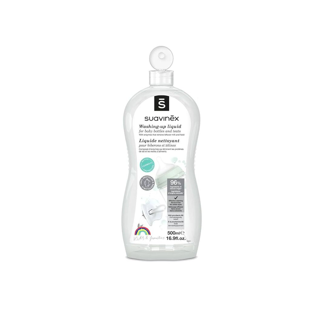 Detergent nettoyant biberons et tetines Suavinex 500ml formule naturelle enzymes Maroc.