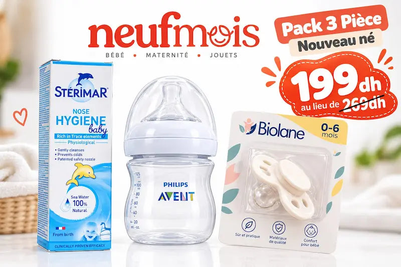 Pack 3 pièces nouveau-né comprenant un spray Stérimar bébé, un biberon Philips Avent et une sucette Biolane