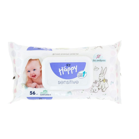 Paquet de lingettes bebe Bella Happy Sensitive sans parfum a l aloe vera pour peaux tres sensibles avec clapet rigide