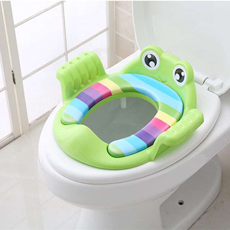 Reducteur de toilette enfant grenouille verte avec coussin rembourre 