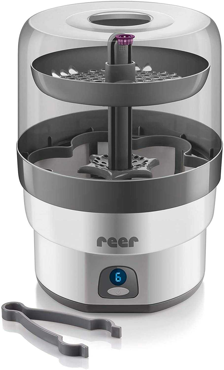 Sterilisateur a vapeur electrique Reer VapoMax pour 6 biberons et accessoires bebe sans produit chimique.