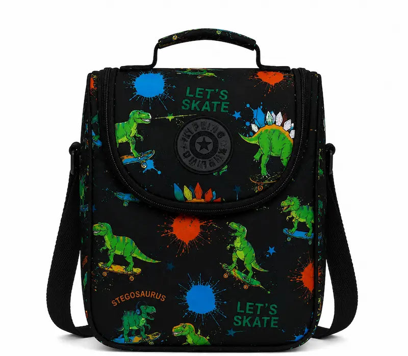 Sac isotherme Lunch box enfant  à motifs dinosaures avec bandoulière réglable pour déjeuner scolaire