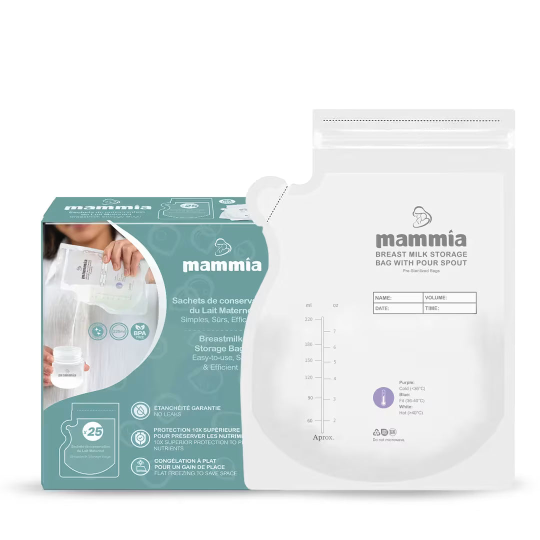 Boîte de 25 sachets de conservation de lait maternel Mammia 220ml sans BPA, sachets-de-conservation-de-lait-maternel-x25-mammia.