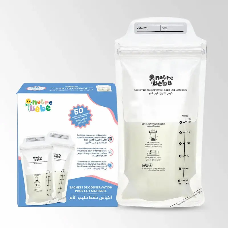 Boîte de 50 sachets de conservation du lait maternel 180ml Notre Bébé pré-stérilisés, NOTRE BEBE .