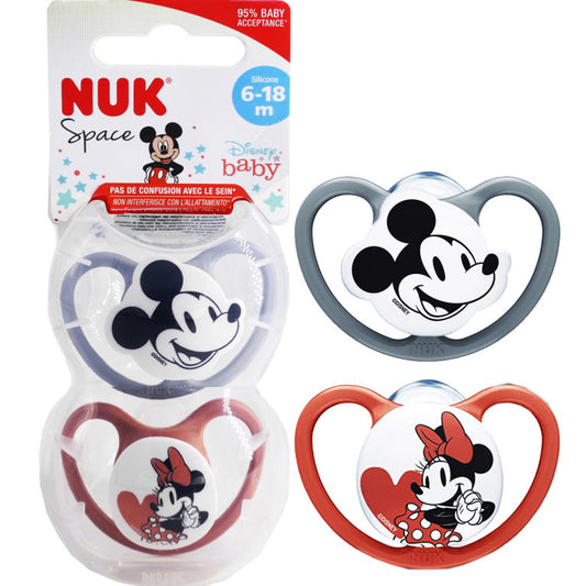 Lot de 2 sucettes en silicone NUK Space Disney Mickey et Minnie Mouse pour bébé 6-18 mois, sc minie.