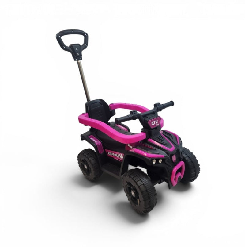 Porteur Quad Bébé Rose et Noir avec Canne de Poussée