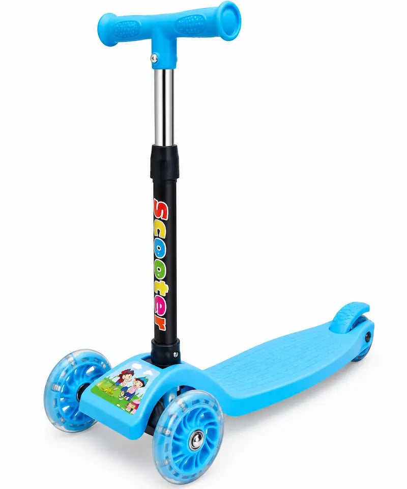 Trottinette enfant 3 roues bleu avec عجلات مضيئة et guidon ajustable,